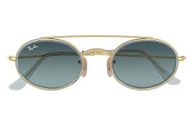 Ray Ban Oval Double Bridge Rb3847n Gold Metal Blue Lenses 0rb3847n91233m52 Ray Ban Usa