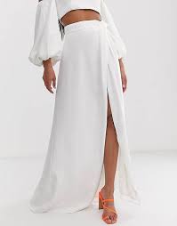 Exlura womens high waist polka dot pleated skirt midi maxi swing skirt with pockets. Yaura High Waist Maxi Skirt Two Piece In White Asos