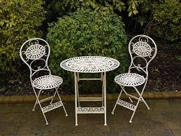 For small patios, create an intimate setting with a twin bistro set. Small Bistro Table And Chairs Wrought Iron White Garden Patio Garden Patio Furniture F Metal Garden Furniture Garden Furniture Sets Patio Furnishings