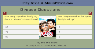 We're about to find out if you know all about greek gods, green eggs and ham, and zach galifianakis. Trivia Quiz Grease Questions