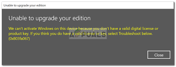 I bought a windows 10 home edition oem key from kinguin and when i want to activate the os i got this error code: Fix Windows 10 Aktivierungsfehler 0x803fa067 Okidk