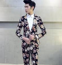 Black And White Check Coat Pant Yjh Mens Tuxedo One Button Casual Coat Pant Floral Printed Formal Dress Suits Fancy Suit Vintage Suit Men Male Fancy Dress Costumes