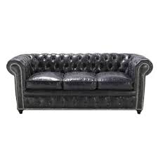 Lederen Zitbank 3 Plaatsen Zwart Chesterfield Vintage Vintage Zitbank Zwart Leer