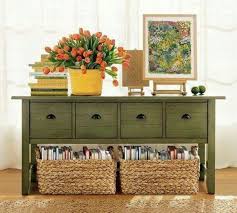 Sofa Table With Baskets I Like The Space Under The Table To Store Shoes And Possibly Use In The Foyer Green Painted Furniture Home Decor Decor