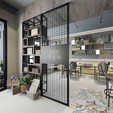 Industrial Wind Office Partition Living Room Iron Screen Solid Wood Cabinet Flower Frame In 2020 Office Interior Design Industrial Office Design Interior Design Photos