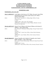 IN THE SUPREME COURT OF THE STATE OF MISSISSIPPI MASTER DOCKET CALENDAR  FOURTH SITTING