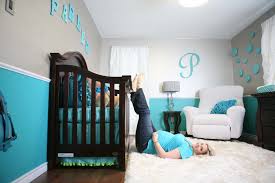 Inspiring Modern Two Tone Blue And Gray Baby Boy Room Ideas With Dark Baby Crib Also White Fur Rug As W Baby Boy Rooms Small Baby Nursery Baby Boy Room Nursery