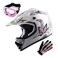 Wow Youth Motocross Helmet Bmx Mx Atv Dirt Bike Helmet Matt Butterfly Pink White Goggles Skeleton Pink Glove Bundle
