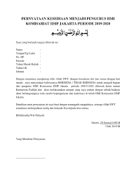 Surat pernyataan organisasi 2017 docx 1278 downloads sambutan. Pernyataan Kesediaan Menjadi Pengurus Hmi