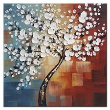 Wieco Art Morning Glory Modern Abstract White Flowers Artwork 100 Hand Painted Floral Oil Paintings Modern Wall Art Canvas Wall Painting Floral Oil Paintings