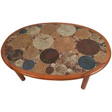 Tue Poulsen For Haslev Oval Coffee Table With Art Tile Inlay Coffee Table Oval Coffee Tables Art Table