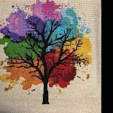 Modern wedding damask border cross stitch pattern details: Watercolor Tree Cross Stitch Pattern Modern Cross Stitch Four Seasons Tree Counted Cross Stitch Modern Embroidery Hoop Art Easy Cross Stitch Sewing Fiber Craft Supplies Tools Safarni Org