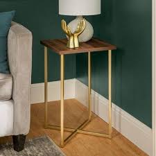 Luxe Two Tone Glam Side Table With Wood And Metal Dark Walnut Gold Saracina Home In 2020 Square Side Table Side Table Decor Side Table