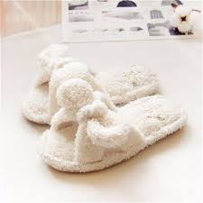 Cute Bowknot White Slip On Open Toe Flat Home Indoor Slippers Chinelos De Quarto Chinelos De Tecido Pantufas