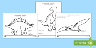Bring the page to life one number and color at a time! Dinosaurs Color By Number English Spanish Dinosaurs Color By Number