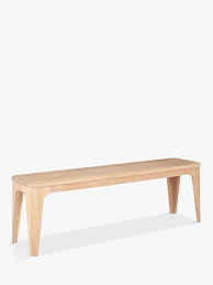 Pair of benches, the large rectangular solid oak seats raised up on trestle ends united by stretcher dimensions height 19.5 inches width 60.5 inches depth 10 inches. Ebbe Gehl For John Lewis Mira 3 Seater Dining Bench
