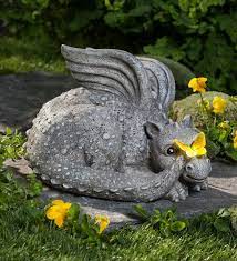 Solar Baby Dragon With Butterfly In Garden Sculptures Dragon Garden Baby Dragon Garden Art