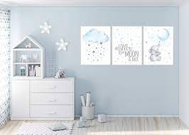Nursery Decor Boy Elephant Blue Gray Grey Moon And Cloud We Love You To The Moon And Back Nursery Wall Art Boy Boy Nursery Ideas In 2021 Baby Boy Room Nursery