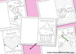 Classroom valentine exchange cards with jokes inside, and greeting cards. Printable Coloring Valentines Day Cards Messy Little Monster