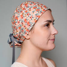 Rosa Peach Floral Women's Ponytail Scrub Hat, Bonnet Head Designs