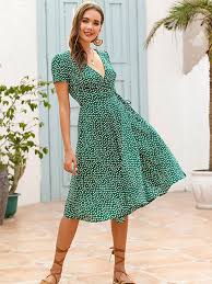 Maybe you would like to learn more about one of these? Green Floral Pattern V Neck Short Sleeve Fashion Midi Dress Midi Dresses Dresses