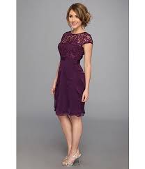 Adrianna Papell Lace Bodice Flutter Skirt Short Dress Purple Lace Bridesmaid Dresses Flutter Dress Eggplant Bridesmaid Dresses
