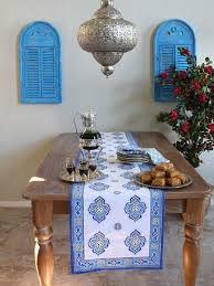 Blue And White Table Runner Moroccan Runner Vintage Table Runner Moroccan Dining Room Dining Table In Kitchen Moroccan Table