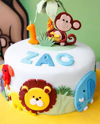 Single Layer Unique Birthday Cake For 1 Year Old Boy Jungle Themed 1st Birthday Cake Animal Birthday Cakes Birthday Cake Kids Jungle Birthday Cakes