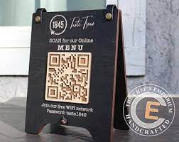 Qr Menu Qr Table Stand Engraved On Wooden Cube Digital Etsy In 2021 Wood Menu Wood Menu Holder Digital Menu