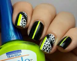 Black And White Cheetah Print Nails Black White Neon Yellow And Leopard Print Trendy Nails Leopard Print Nails Nail Designs