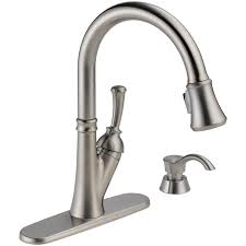 Kitchen exciting delta kitchen sink faucets for modern kitchen from delta sink faucets, image by. Delta Savile Stainless 1 Handle Deck Mount Pull Down Handle Kitchen Faucet Deck Plate Included In The Kitchen Faucets Department At Lowes Com
