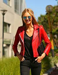 Romee Strijd Cannes May 2015 Red Leather Jacket Outfit Red Jacket Outfit Red Jacket Leather