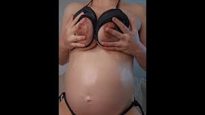 Pregnant oiling Belly Button Fetish swollen boobs huge areolas -  AerieKristina - Teaser