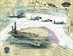 Details About Uss Midway Cv 41 Print Of Painting On San Diego Nautical Chart By Adam Koltz