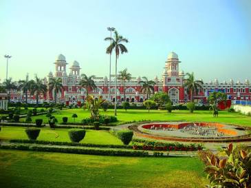 The palace-like facade of Charbagh Station, AI generated