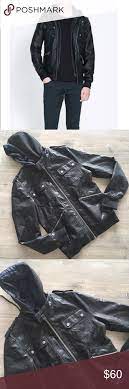 Zara Ed Jordan Faux Leather Removable Hood Jacket Black Leather Bomber Jacket Hooded Jacket Black Faux Leather Jacket