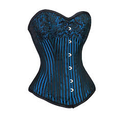 Black And White Vertical Striped Corset Burlesque Black And Turquoise Striped Waist Taming Overbust Blue Corset Boned Corsets Burlesque Outfit