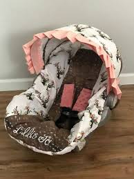 Faux Deer Hide Fur Skin Rustic Floral Deer Head Sillouett Baby Infant Car Seat Cover With Free Monogram And Minky Strap Covers Baby Girl Car Baby Girl Car Seats Baby