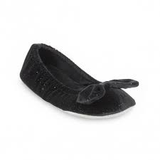 Sparkle Velour Big Bow Ladies Ballet Slippers Black