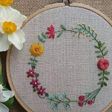 Floral Garland Hand Embroidered Hoop Art 5 In Hoop Lily Coreopsis Tea Rose Dahlia Tweedia Clematis A Hoop Art Embroidery And Stitching Hand Embroidery