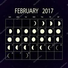 Moon Phases Calendar For 2017 February Vector Illustration