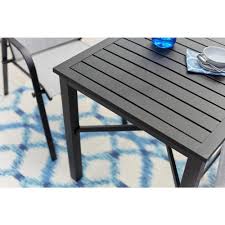 Mix And Match Black Metal 26 In Square Outdoor Bistro Table With Slat Top Outdoor Table Tops Bistro Table Outdoor Bistro Table