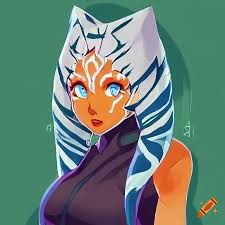 Ahsoka tano, upper body format, in anime art-style, colorfull, highly  detailed, high res