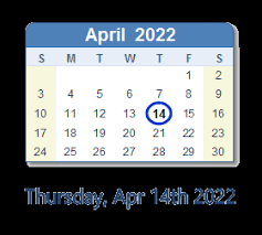 April 14 2022 Calendar With Holidays Count Down Usa