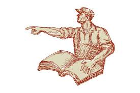 Activist Union Worker Pointing Book Drawing Illustrations Book Drawing Retro Illustration