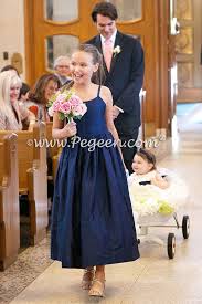 Navy Silk Jr Bridesmaids Dress With Matching Infant Flower Girl Dresses Style 3 Infant Flower Girl Dress Flower Girl Dresses Navy Navy Blue Flower Girl Dresses