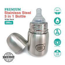 Budds Buddy Premium Stainless Steel 3 In 1 Baby Feeding Bottle 200ml Free Bottle Cover Worth 100 Mrp Goclickmart