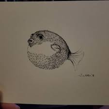 Glurb Glurb Goes The Baby Puffer Inktober Pufferfish Art Fish Sketch Art Father Daughter Tattoos