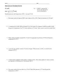 The ideal gas law is the equation of state of a hypothetical ideal gas (in which there is no molecule to molecule interaction). Ideal Gas Laws Worksheet