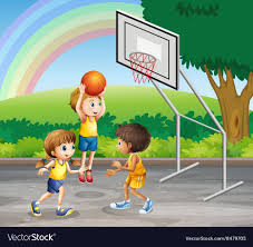 Shooting hoops cartoon 12 of 15 Three Children Playing Basketball At The Court Vector Image Three Kids Kids Children Illustration